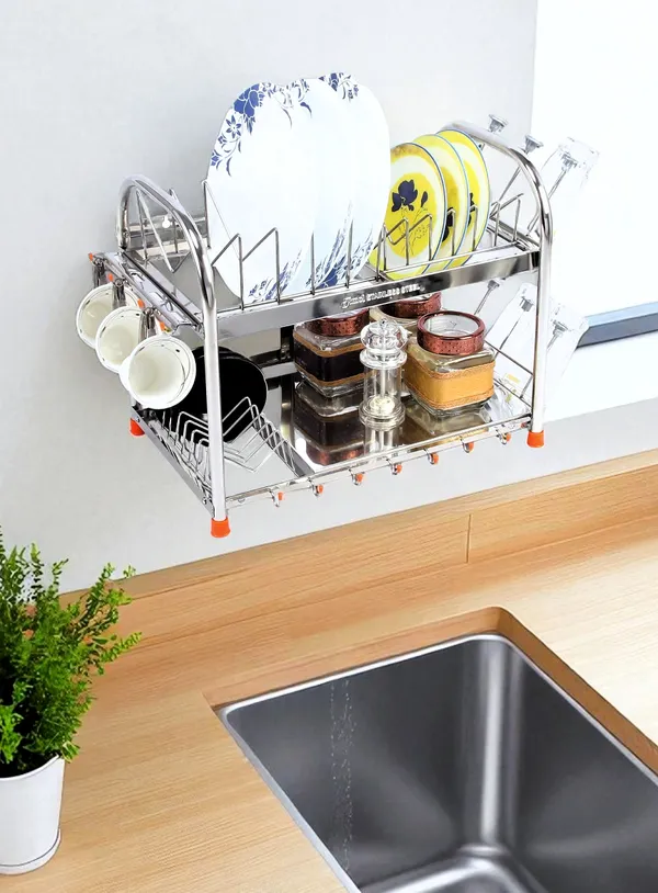 Amol®_Stainless_Steel_Dish_Rack_15_x_18_x_11_in_—_Kitchen_Stand_&_Organizer_Rack_|_Plate,_Cutlery_&_Utensil_Holder