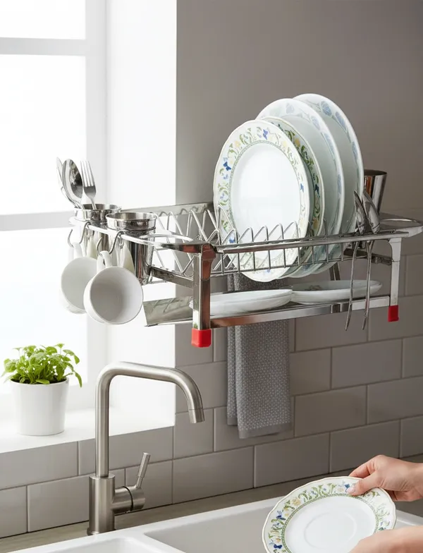 Amol_Stainless_Kitchen_Rack_|_Dish_Rack_|_Drainer_Stand_|_Cup_Saucer_Stand_|_Glass_Holder_|_Small_Size(Stainless_Steel)_43.2D_X_27.9W_X_12.7H_Cm