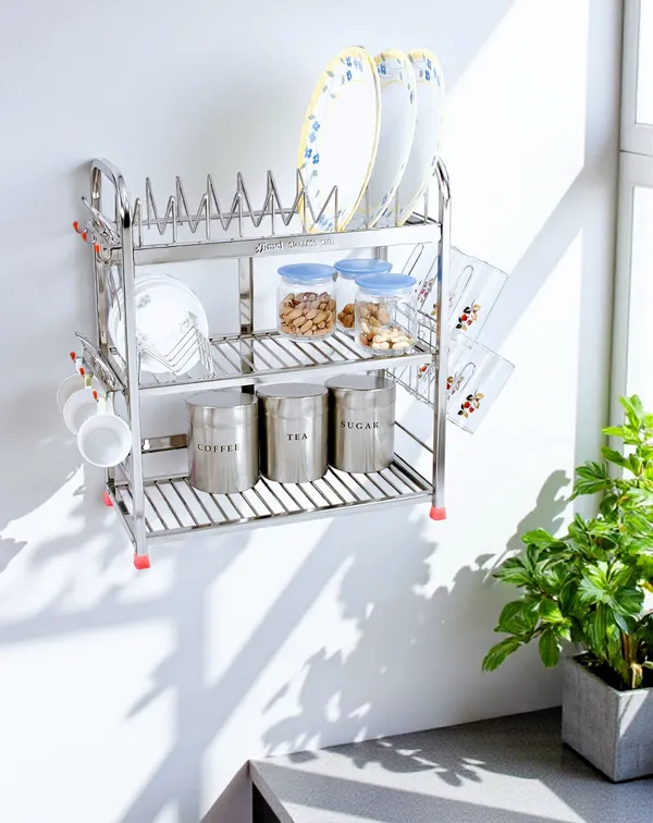 Stainless_Steel_Dish_Rack/Utensils_Stand/Wall_Mount_Rack/Kitchen_Organizer_Rack/Wall_Hanging/Dish_Drainer_Rack_22.9D_X_45.7W_X_53.3H_Cm