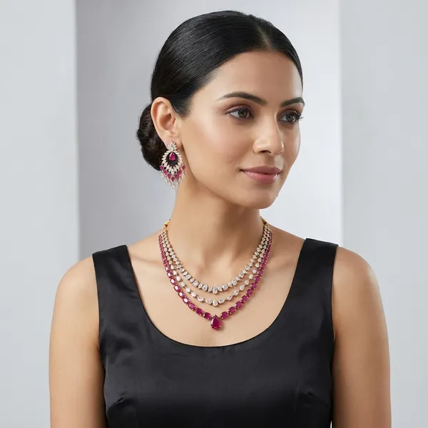 Golden_And_Pink_Alloy_Necklace_Set_For_Women