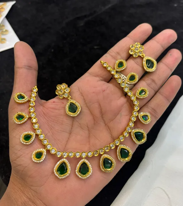 Golden_And_Green_Alloy_Necklace_Set_For_Women