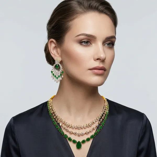 Golden_And_Green_Alloy_Necklace_Set_For_Women