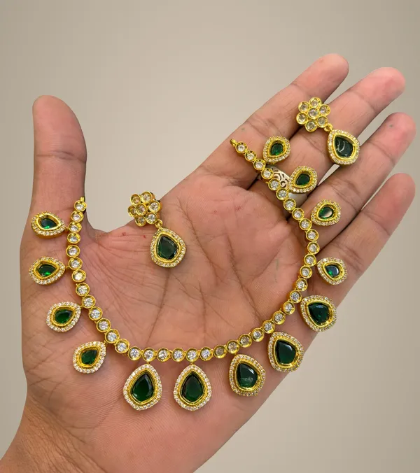 Golden_And_Green_Alloy_Necklace_Set_For_Women