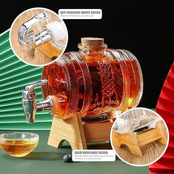 3_Liter_Glass_Iced_Drink_Dispenser_with_Spout_&_Tap,_Lid_&_Wooden_Stand_Cold_Beverage_Dispenser_for_Water,_Juice,Beer,Cocktails,Home_&_Restaurant,Office,_Bar,_Party
