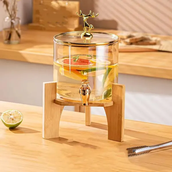 2.8_Liters__Glass_Beverage_Dispenser_Bamboo_Stand_and_Gold_Deer_Topper,_Drink_Dispensers_for_Beer,_Cocktails,_Detox_Drinks_Perfect_for_Parties,Bars,_Restaurants,Weddings,Daily_Uses