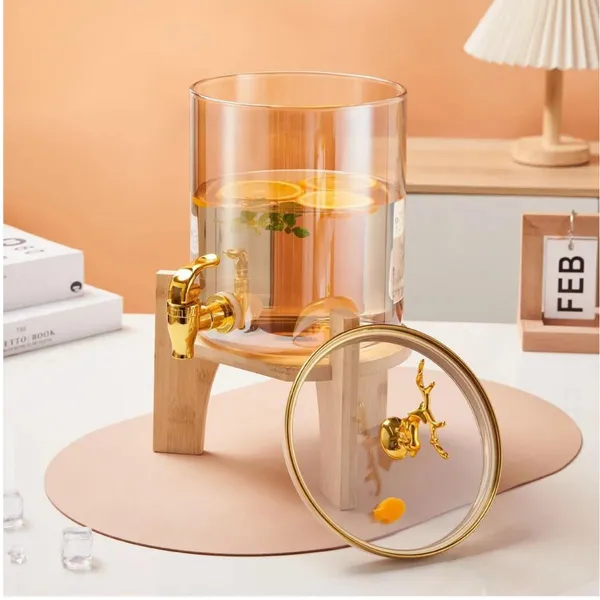 2.8_Liters__Glass_Beverage_Dispenser_Bamboo_Stand_and_Gold_Deer_Topper,_Drink_Dispensers_for_Beer,_Cocktails,_Detox_Drinks_Perfect_for_Parties,Bars,_Restaurants,Weddings,Daily_Uses
