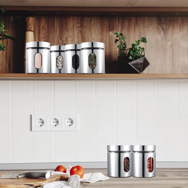 600ML_Stainless_Steel_Canister_Glass_Jar_With_Lid,Premium_Pantry_Organizers_Containers_&_Perfect_Kitchen_Storage_For_Canning_Cereal,Pasta_&_Beans_Containers_Set_Of_2