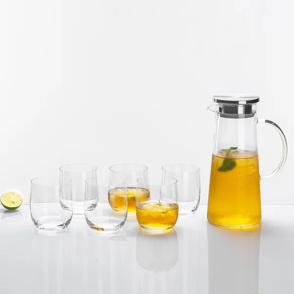 Premium_Water_and_Juice_Glass_&_Borosilicate_Glass_Jug_Set_Combo_[6_Piece_Glass_300ML_&_1_Piece_Jug_1.8_Liter]_Transparent_Pitcher_Set_for_Dining_Table,_Home_&_Restaurant,Party_(MTS_-_20)