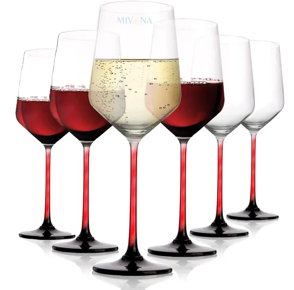 450_ML_Crystal_Black_&_Red_Handle_Wine_Glass_Red_or_White_Cut_Wine,_Transparent_Champagne_Flute_Wine_Glass_-__Pack_of_(6)