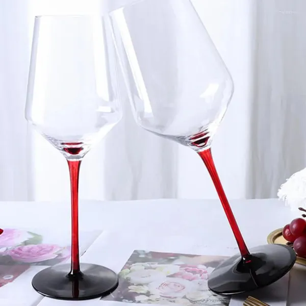 450_ML_Crystal_Black_&_Red_Handle_Wine_Glass_Red_or_White_Cut_Wine,_Transparent_Champagne_Flute_Wine_Glass_-__Pack_of_(6)