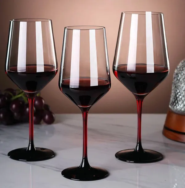 450_ML_Crystal_Black_&_Red_Handle_Wine_Glass_Red_or_White_Cut_Wine,_Transparent_Champagne_Flute_Wine_Glass_-__Pack_of_(6)