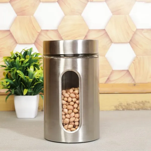 1000ML_Stainless_Steel_Canister_Glass_Jar_With_Lid,Premium_Pantry_Organizers_Containers_&_Perfect_Kitchen_Storage_For_Canning_Cereal,Pasta_&_Beans_Containers_Set_Of_6