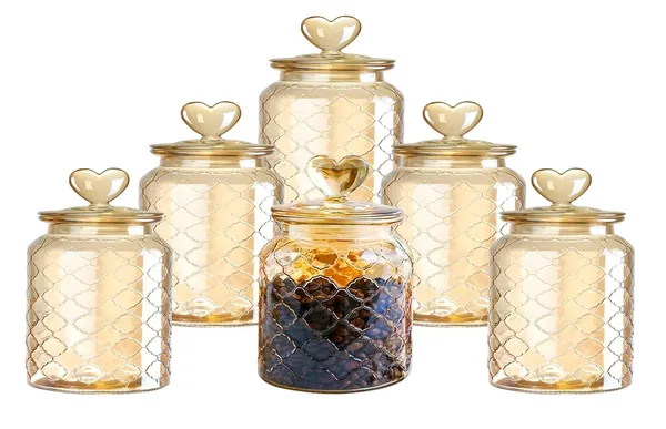 Brown_Glass_Food_Storage_Jars_with_Glass_Lids_700ml_Set_of_6,_Love_Heart_Handle_Lid_Jar_for_Home_Kitchen,Flour,_Sugar,_Coffee,_Pasta,_Grains,_Cookies,_Snacks