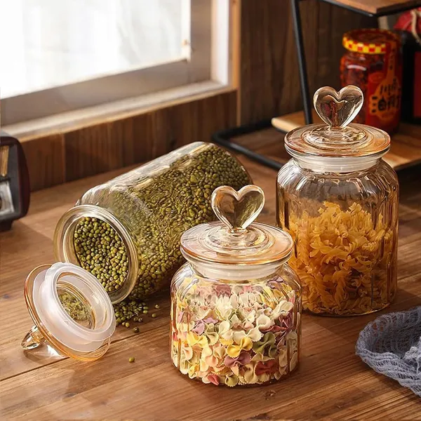 Brown_Glass_Food_Storage_Jars_with_Glass_Lids_700ml_Set_of_6,_Love_Heart_Handle_Lid_Jar_for_Home_Kitchen,Flour,_Sugar,_Coffee,_Pasta,_Grains,_Cookies,_Snacks