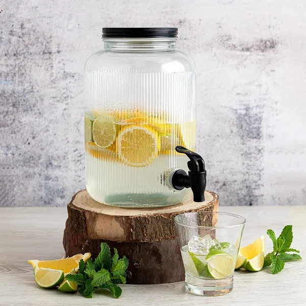 5.5_Liter_Glass_Beverage_Dispenser_with_Tap_&_Black_Lid,_Drink_Dispensers_for_Beer,_Water,_Cocktails,_Detox_Drinks,_Party,Bars,Home_&_Restaurants,Wedding_Decoration