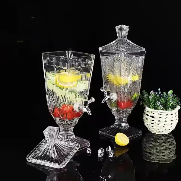 2.5_Liter_Glass_Iced_Drink_Dispenser_with_Spout_&_Tap,_Beverage_Dispensers_for_Beer,_Water,_Cocktails,_Detox_Drinks,_Home_&_Restaurants,_Office,_Bars,Party,Gift_Set_of_1