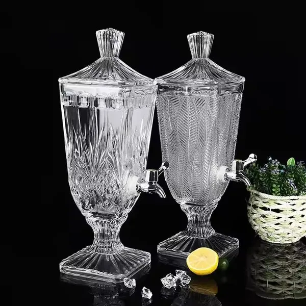 2.5_Liter_Glass_Iced_Drink_Dispenser_with_Spout_&_Tap,_Beverage_Dispensers_for_Beer,_Water,_Cocktails,_Detox_Drinks,_Home_&_Restaurants,_Office,_Bars,Party,Gift_Set_of_1