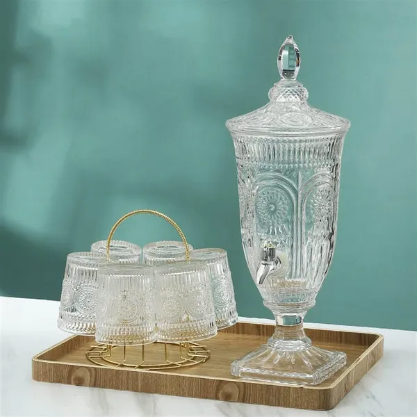 Premium_Water_and_Juice_Glasses_and_Beverage_Dispenser_Set_Combo_[6_Piece_Glass_280ML_&_1_Piece_Drink_Dispenser_2.8_Liter]_for_Dining_Table,Home_&_Restaurant,Party_(MTS_-_28)