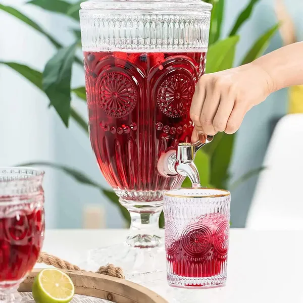 Premium_Water_and_Juice_Glasses_and_Beverage_Dispenser_Set_Combo_[6_Piece_Glass_280ML_&_1_Piece_Drink_Dispenser_2.8_Liter]_for_Dining_Table,Home_&_Restaurant,Party_(MTS_-_28)