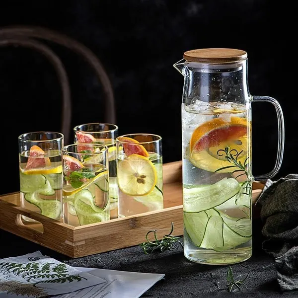 Premium_Water_and_Juice_Glass_&_Borosilicate_Glass_Jug_Set_Combo_[6_Piece_Glass_300ML_&_1_Piece_Jug_with_Bamboo_lid_1_Liter]_Transparent_Set_for_Dining_Table,Home_&_Restaurant_(MTS_-_22)