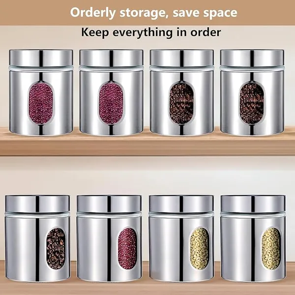 600ML_Stainless_Steel_Canister_Glass_Jar_With_Lid,Premium_Pantry_Organizers_Containers_&_Perfect_Kitchen_Storage_For_Canning_Cereal,Pasta_&_Beans_Containers_Set_Of_6
