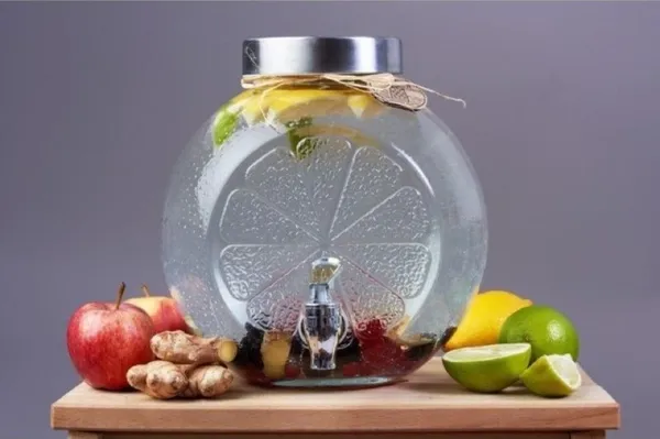 5_Liter_Premium_Juice_and_Water_Glass_Pitcher_jug_with_Lid_and_Tap__Jug_Romantic_Style_Water_jug_with_Handle_hot_Cold_Water,_ice_Lemon_Tea(Set_of_1)