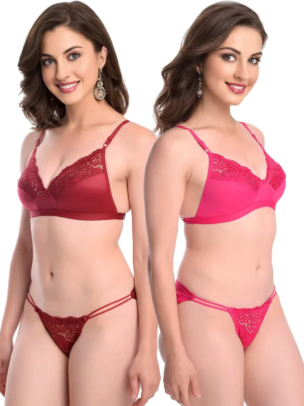Maroon_&_Pink_Beautiful_Non_Padded_Lingerie_Set