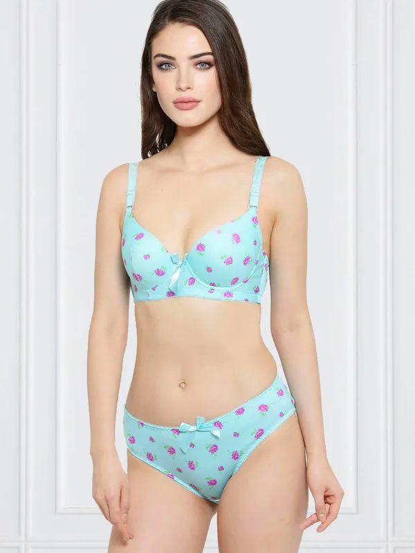 Sea_Green_Floral_Print_T-Shirt_Bra_&_Panty_Set