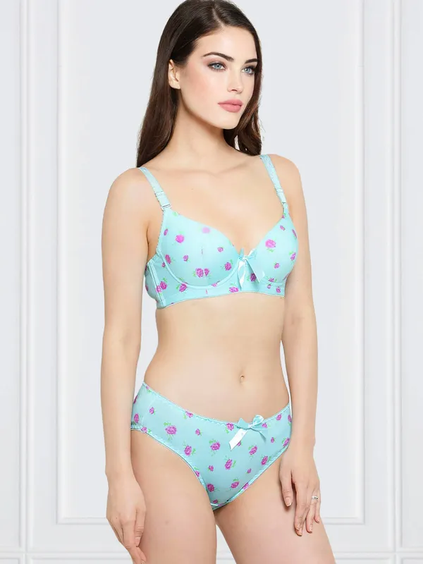 Sea_Green_Floral_Print_T-Shirt_Bra_&_Panty_Set