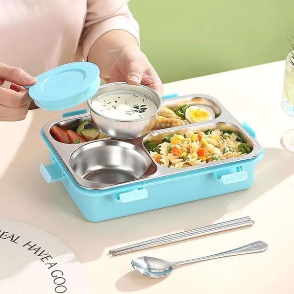 FreshMate_Bento__Stainless_Steel_Lunch_Box_4_Compartment_|_Blue_|_850ml_+_150ml_Bowl_|_Leakproof_with_Lid