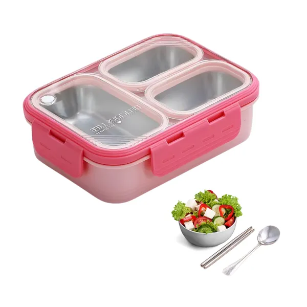 Leakproof_620ml_Bento_Lunch_Box_-_Pink_|_3-Compartment_BPA-Free_&_Insulated_Stainless_Steel_Tiffin_for_Kids_&_Adults