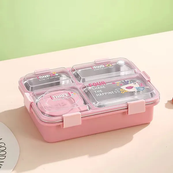 FreshMate_Bento_Stainless_Steel_Lunch_Box_4_Compartment_|_Pink_|_850ml_+_150ml_Bowl_|_Leakproof_with_Lid