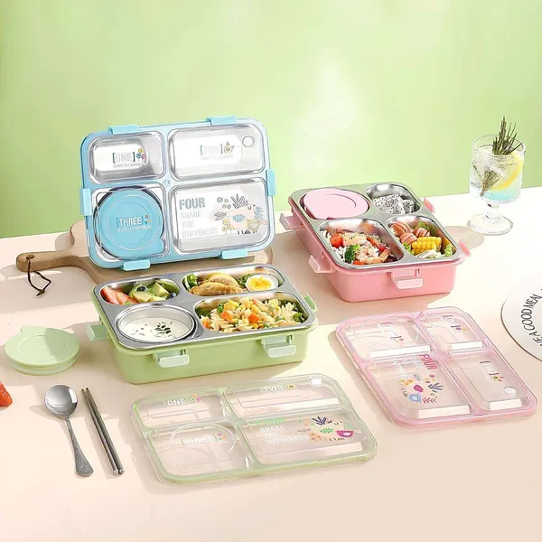 FreshMate_Bento_Stainless_Steel_Lunch_Box_4_Compartment_|_Pink_|_850ml_+_150ml_Bowl_|_Leakproof_with_Lid