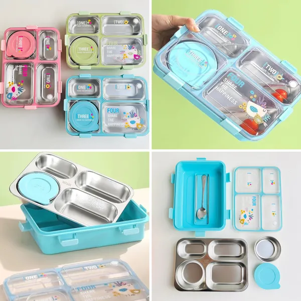 FreshMate_Bento_Stainless_Steel_Lunch_Box_4_Compartment_|_Pink_|_850ml_+_150ml_Bowl_|_Leakproof_with_Lid