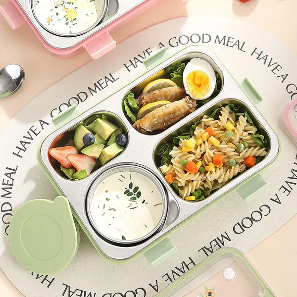 FreshMate_Bento_Stainless_Steel_Lunch_Box_4_Compartment_|_Pink_|_850ml_+_150ml_Bowl_|_Leakproof_with_Lid