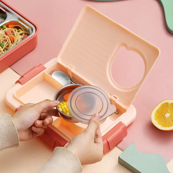 LunchMate_Max_1000ML_Leakproof_Kids_Lunch_Box_Pink_|_4_Grid_Stainless_Steel_304_Bento_with_Soup_Bowl_|_School_&_Travel