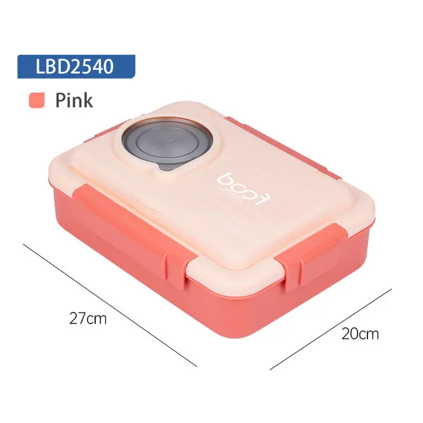 LunchMate_Max_1000ML_Leakproof_Kids_Lunch_Box_Pink_|_4_Grid_Stainless_Steel_304_Bento_with_Soup_Bowl_|_School_&_Travel