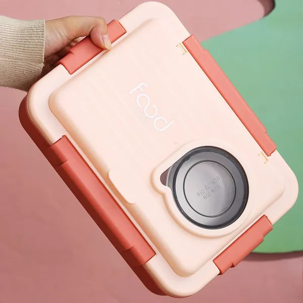 LunchMate_Max_1000ML_Leakproof_Kids_Lunch_Box_Pink_|_4_Grid_Stainless_Steel_304_Bento_with_Soup_Bowl_|_School_&_Travel