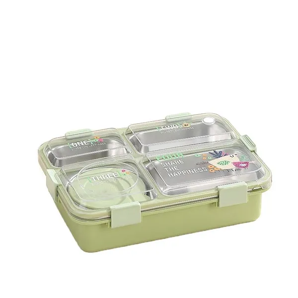 FreshMate_Bento_Stainless_Steel_Lunch_Box_4_Compartment_|_Green_|_850ml_+_150ml_Bowl_|_Leakproof_with_Lid