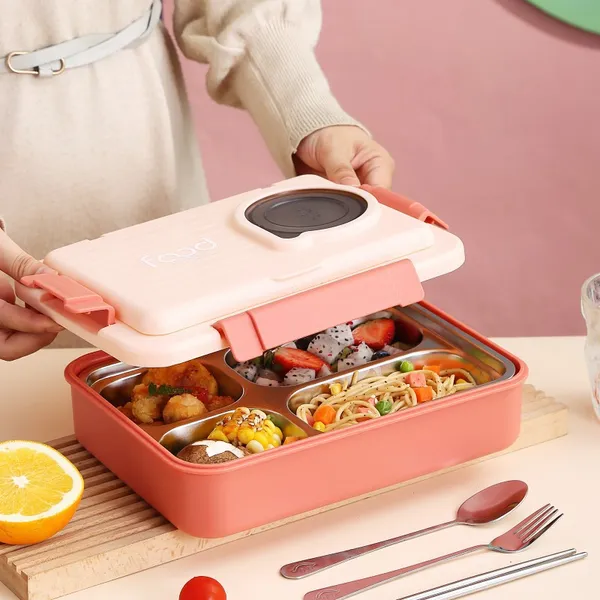 LunchMate_Max_1000ML_Leakproof_Kids_Lunch_Box_Blue_|_4_Grid_Stainless_Steel_304_Bento_with_Soup_Bowl_|_School_&_Travel