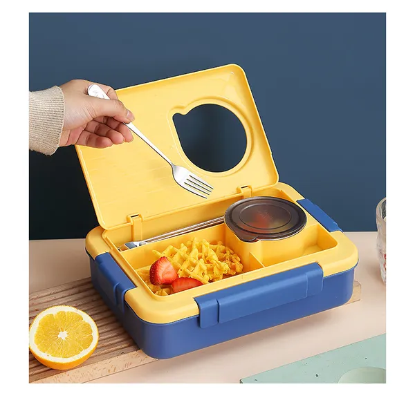 LunchMate_Max_1000ML_Leakproof_Kids_Lunch_Box_Blue_|_4_Grid_Stainless_Steel_304_Bento_with_Soup_Bowl_|_School_&_Travel