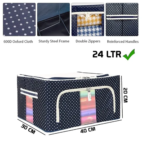 _Oxford_Fabric_Clothes_Storage_Box_Foldable_Steel_Frame_Clothes_Organizer_Storage_Box_For_Wardrobe,_Saree,_Shirts,_And_Blankets_(24_Liter_-_Steel_Frame,_Pack_Of_1),Blue