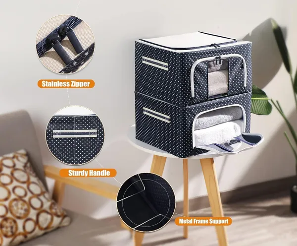 _Oxford_Fabric_Clothes_Storage_Box_Foldable_Steel_Frame_Clothes_Organizer_Storage_Box_For_Wardrobe,_Saree,_Shirts,_And_Blankets_(24_Liter_-_Steel_Frame,_Pack_Of_1),Blue