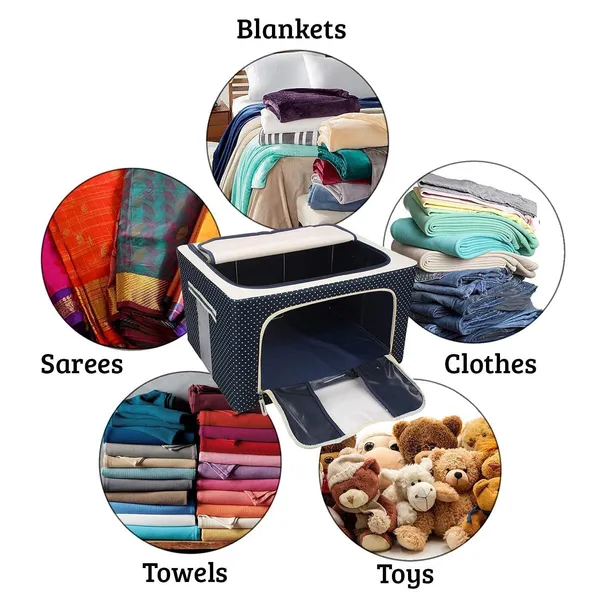 _Oxford_Fabric_Clothes_Storage_Box_Foldable_Steel_Frame_Clothes_Organizer_Storage_Box_For_Wardrobe,_Saree,_Shirts,_And_Blankets_(24_Liter_-_Steel_Frame,_Pack_Of_1),Blue