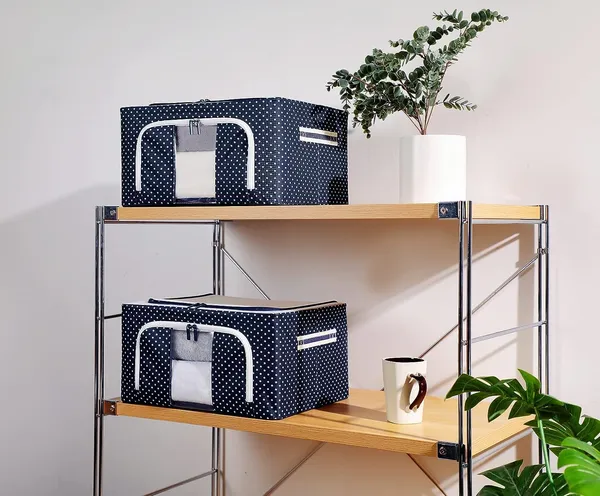 _Oxford_Fabric_Clothes_Storage_Box_Foldable_Steel_Frame_Clothes_Organizer_Storage_Box_For_Wardrobe,_Saree,_Shirts,_And_Blankets_(24_Liter_-_Steel_Frame,_Pack_Of_1),Blue