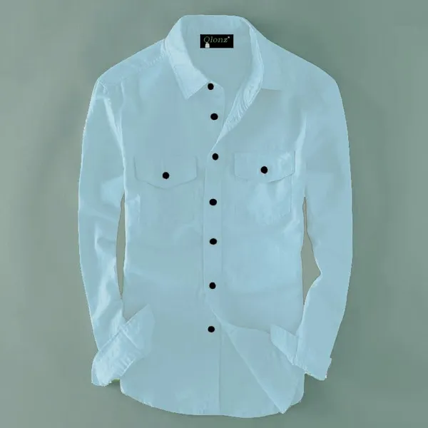 Rebelify_Men's_Cotton_Blend_Blue_Regular_Relaxed_Fit_Dual_Pocket_and_Button_Down_Long_Sleeve_Collared_Neck_XL_Size_Shirt._(2_Pocket_Blue_Shirt_(XL))