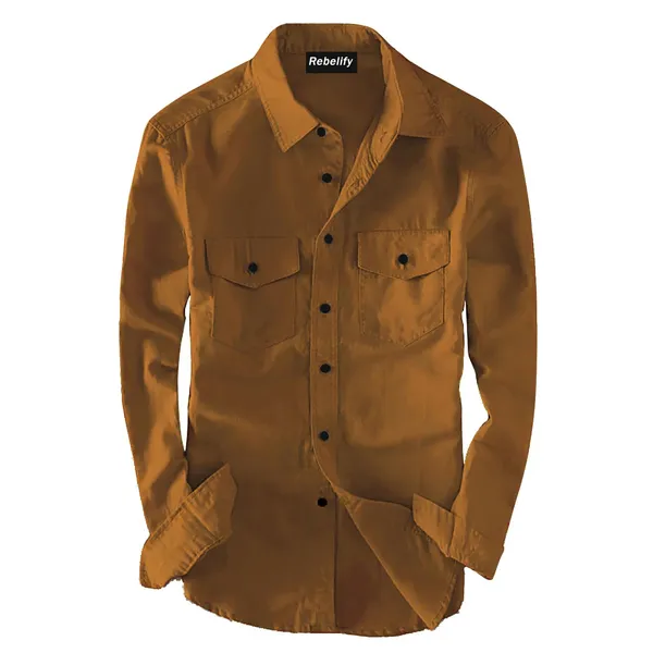 Rebelify_Men's_Cotton_Blend_Shirt_with_Pockets_Full_Sleeves_Collared_Neck_Solid_Pattern_Botton_Down_Closure_Regular_Fit_and_Standard_Length_Brown