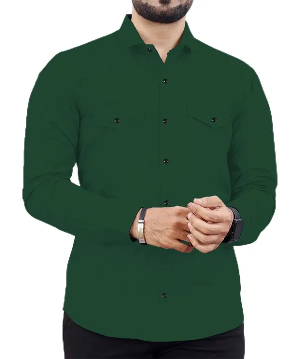 Rebelify_Men's_Cotton_Blend_Green_Regular_Relaxed_Fit_Dual_Pocket_and_Button_Down_Long_Sleeve_Collared_Neck_XL_Size_Shirt._(2_Pocket_Green_Shirt_(XL))