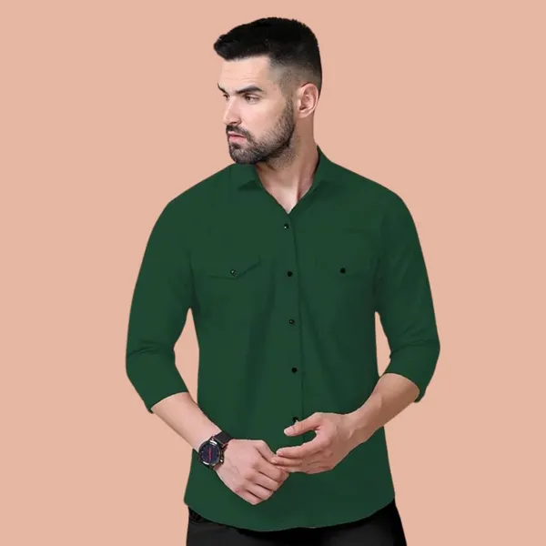 Rebelify_Men's_Cotton_Blend_Green_Regular_Relaxed_Fit_Dual_Pocket_and_Button_Down_Long_Sleeve_Collared_Neck_XL_Size_Shirt._(2_Pocket_Green_Shirt_(XL))