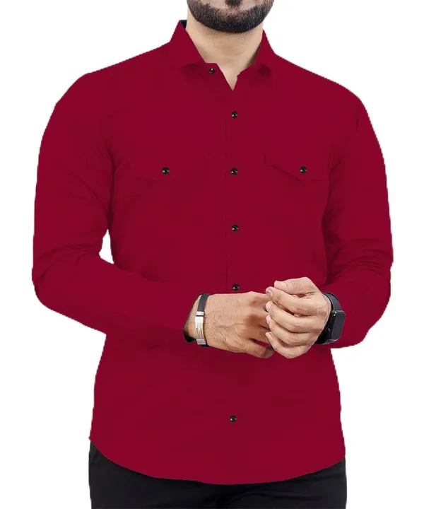 Rebelify_Men's_Cotton_Blend_Maroon_Regular_Relaxed_Fit_Dual_Pocket_and_Button_Down_Long_Sleeve_Collared_Neck_XL_Size_Shirt._(2_Pocket_Maroon_Shirt_(XL))